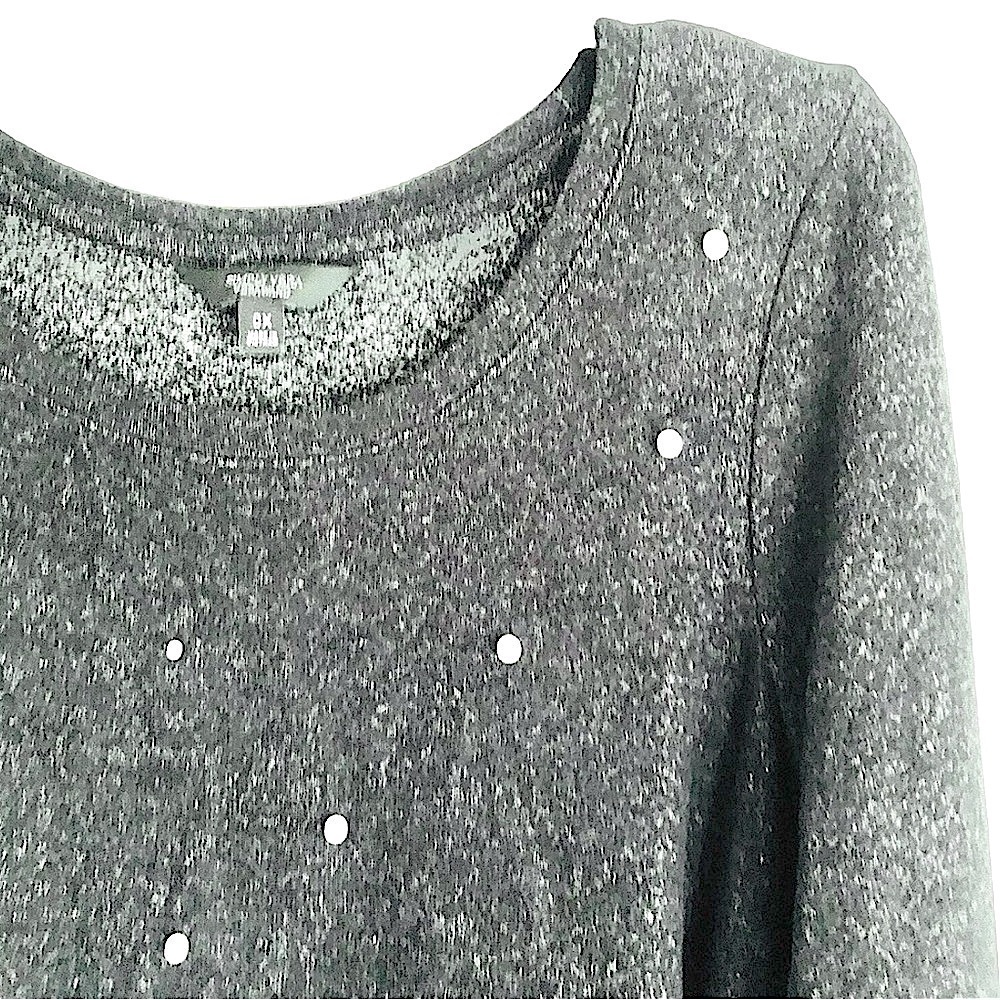 SIMPLY VERA VERA WANG Grey Sweater with 
Attached Pearl Accents and Bell Sleeves